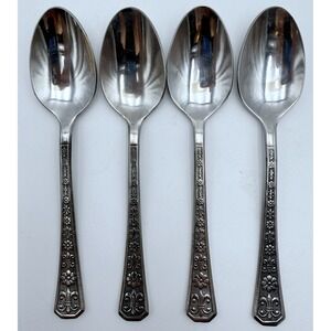 4 Vintage Interpur Florenz Fleur de Lis 6" Teaspoons Korea Stainless Mid Century